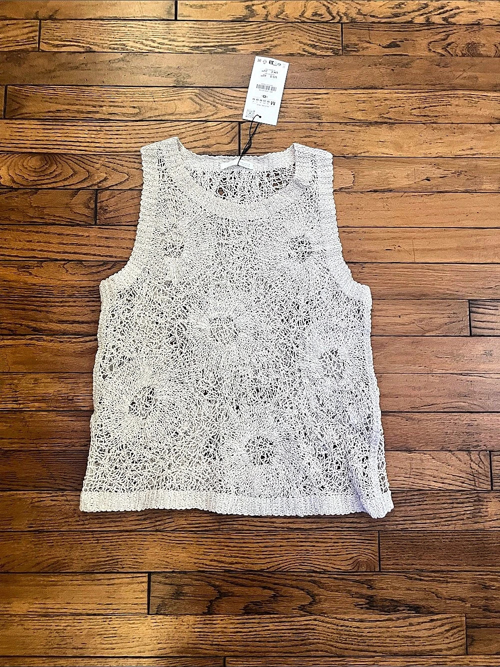Zara Sleeveless Crochet Knit Tank Top Floral Cream Medium NWT